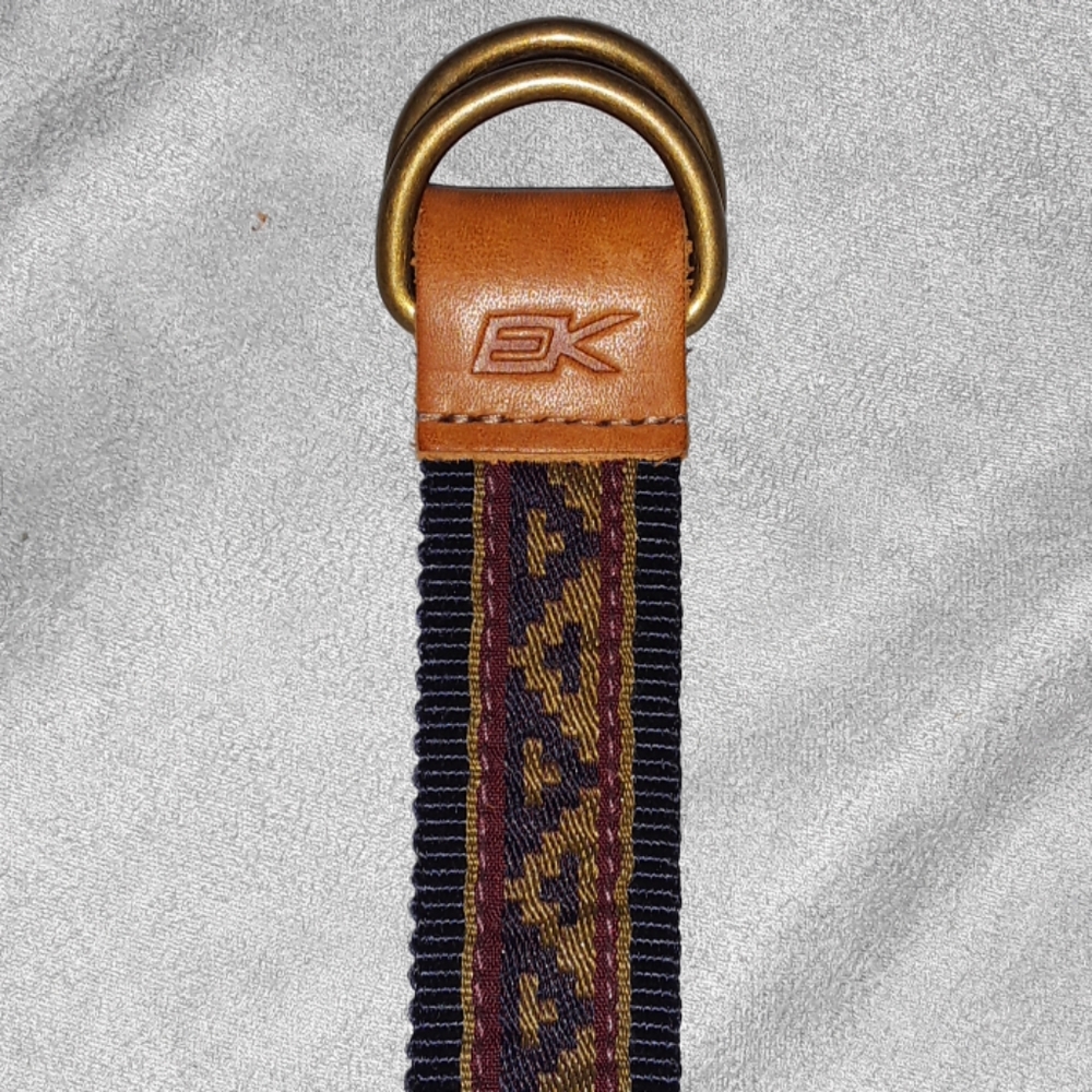EK D Buckle canvas belt embroidered ribbon